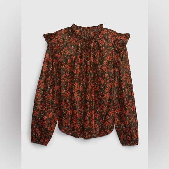 GAP Ruffle Long Sleeve Top in Cornucopia Red & Black Floral - Size XL - Picture 5 of 8